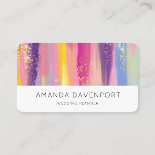 Colourful Rainbow Stripes with Faux Gold Glitter Business Card