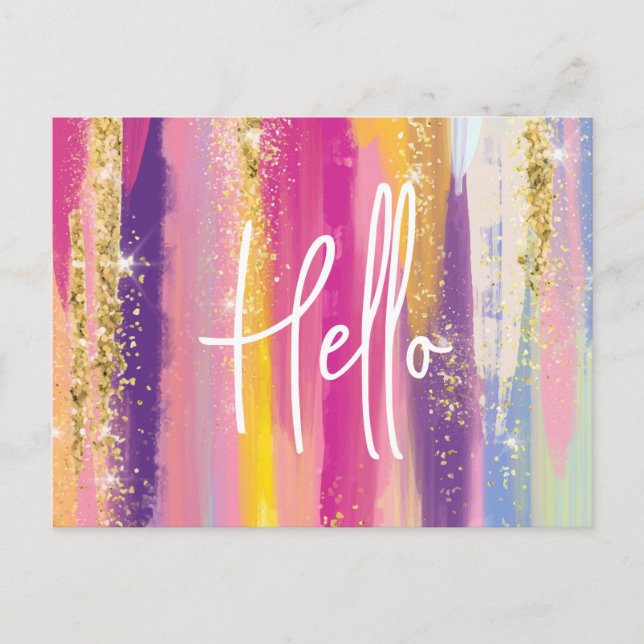 Colourful Rainbow Stripes with Faux Gold Glitter Holiday Postcard (Front)