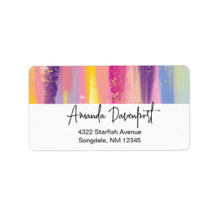 Colourful Rainbow Stripes with Faux Gold Glitter  Label