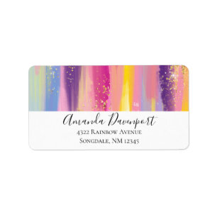 Colourful Rainbow Stripes with Faux Gold Glitter Label