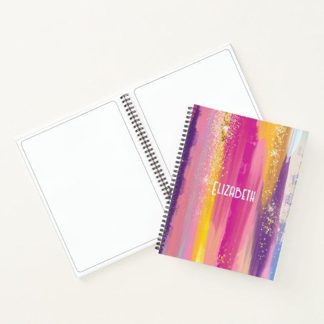 Colourful Rainbow Stripes with Faux Gold Glitter N Notebook (Inside)