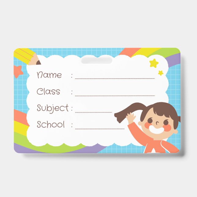 Colourful Rainbow Student Name Tag Badge  (Front)