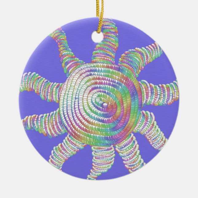 Colourful Rainbow Sun Ceramic Ornament (Front)