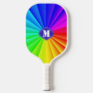 Colourful Rainbow Sun Modern Monogram Pickleball Paddle