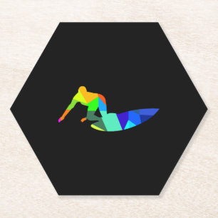 Colourful rainbow surfer surfing sport paper coaster