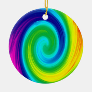 Colourful Rainbow Swirl Abstract Art Design Ceramic Ornament