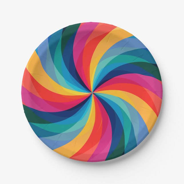 Colourful Rainbow Swirl Paper Plate (Front)