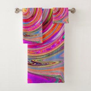 Colourful Rainbow Swirl Retro Abstract Design Bath Towel Set