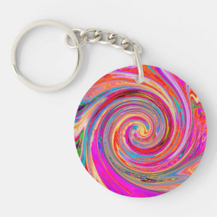 Colourful Rainbow Swirl Retro Abstract Design Keychain