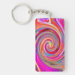 Colourful Rainbow Swirl Retro Abstract Design Keychain