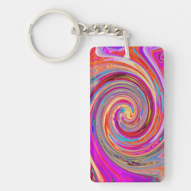 Colourful Rainbow Swirl Retro Abstract Design Keychain (Front)