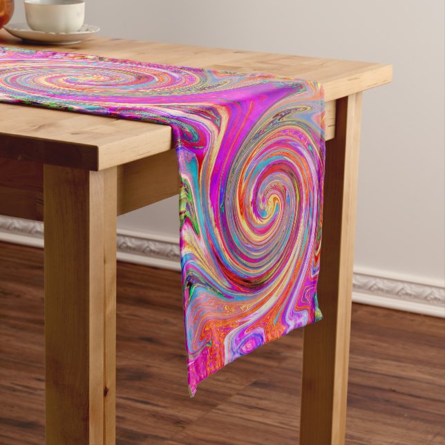 Colourful Rainbow Swirl Retro Abstract Design Long Table Runner (In Situ)