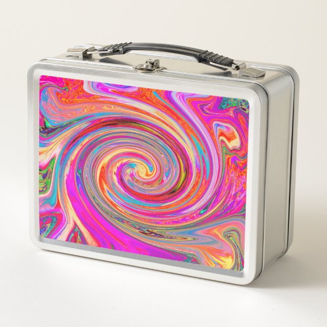 Colourful Rainbow Swirl Retro Abstract Design Metal Lunch Box (Front)
