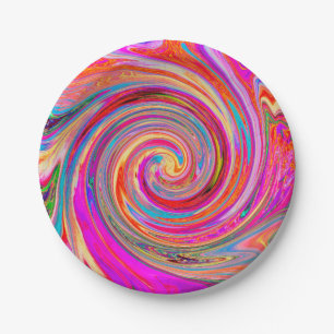Colourful Rainbow Swirl Retro Abstract Design Paper Plate