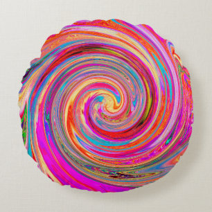 Colourful Rainbow Swirl Retro Abstract Design Round Pillow