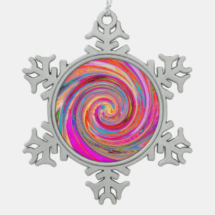Colourful Rainbow Swirl Retro Abstract Design Snowflake Pewter Christmas Ornament