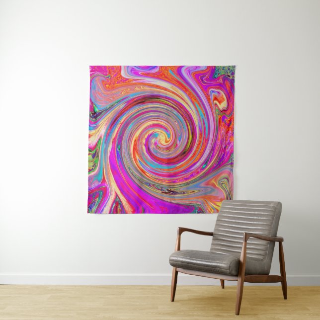 Colourful Rainbow Swirl Retro Abstract Design Tapestry (In Situ)
