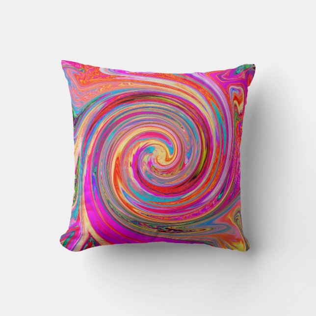 Colourful Rainbow Swirl Retro Abstract Design Throw Pillow (Front)
