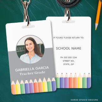 Colourful Rainbow Teacher Photo ID badge