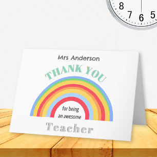 Colourful Rainbow Thank You Teacher Personalized Card