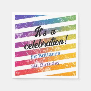 Colourful Rainbow Theme Stripes Celebrate Birthday Napkin