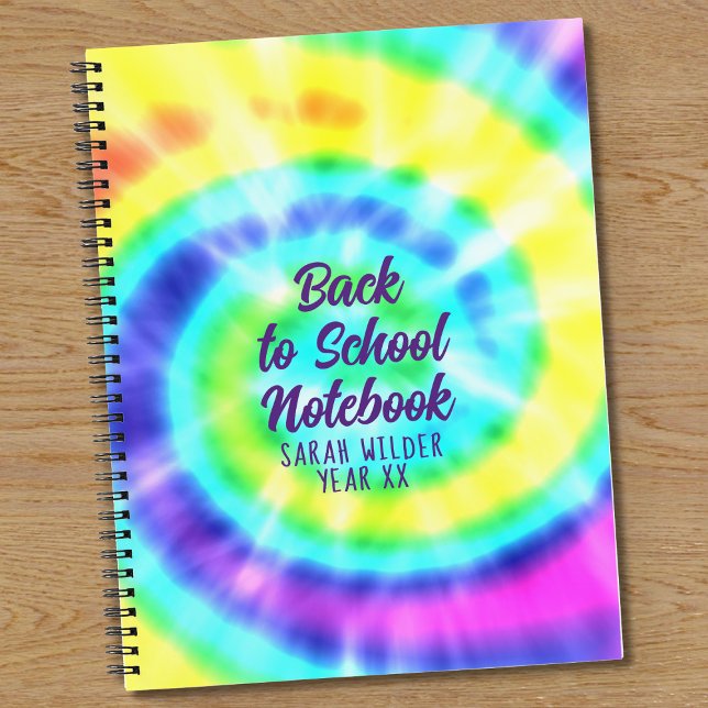 Colourful Rainbow Tie Dye Back to School Notebook (Colorful tie dye notebook with space for your name and class year)
