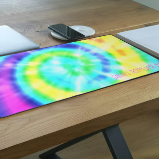Colourful Rainbow Tie Dye Hippie Trippy Desk Mat