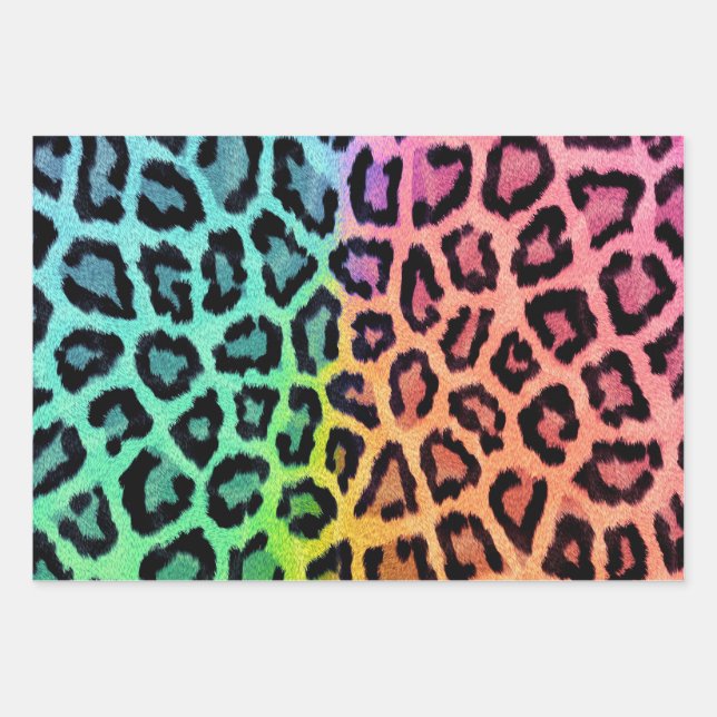 Colourful Rainbow Tinted Leopard Print Spots Wrapp Wrapping Paper Sheet (Front)