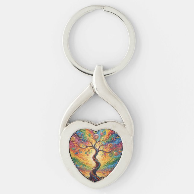 Colourful Rainbow Tree Abstract Keychain (Front)