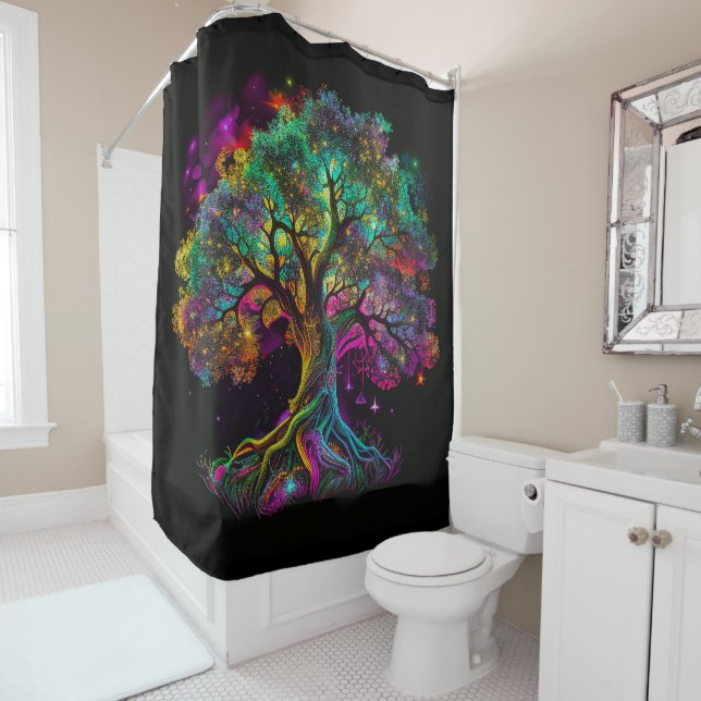 Colourful Rainbow Tree Fireflies Modern Artwork | (In Situ)