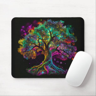Colourful Rainbow Tree Fireflies Modern Artwork   Mouse Pad