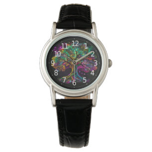 Colourful Rainbow Tree Fireflies Modern Artwork Watch