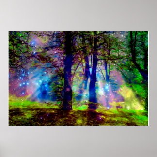 Colourful Rainbow Trees Enchanted Forest  Poster