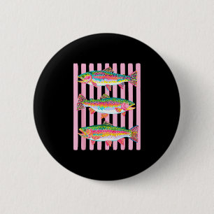 Colourful rainbow trout preppy summer lake life 2 inch round button