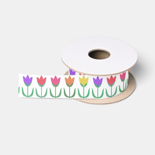 Colourful Rainbow Tulips, Spring Flowers Satin Ribbon (Spool)
