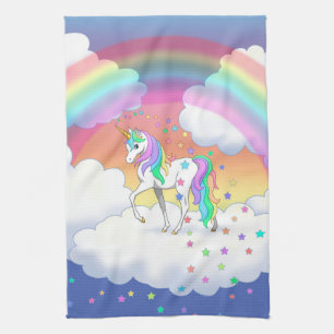 Colourful Rainbow Unicorn and Stars Kitchen Towel