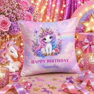 Colourful Rainbow Unicorn Birthday Girl Party Pill Throw Pillow