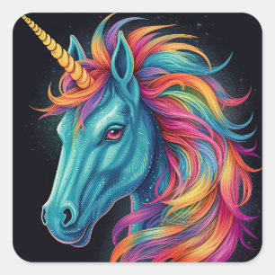 Colourful Rainbow Unicorn Fantasy Art Square Sticker