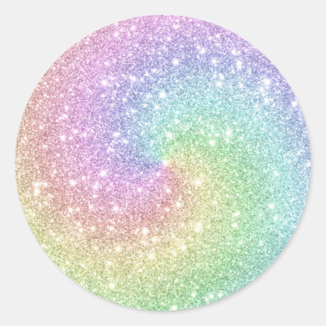 Colourful Rainbow Unicorn Glitter Spiral Modern Classic Round Sticker (Front)
