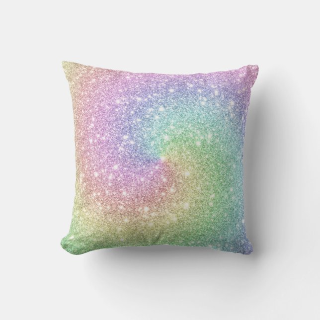 Colourful Rainbow Unicorn Glitter Spiral Trendy Throw Pillow (Front)