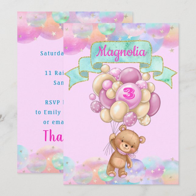 Colourful Rainbow Unicorn Hot Air Balloon Birthday Invitation (Front/Back)