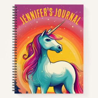 Colourful Rainbow Unicorn Journal Name Notebook