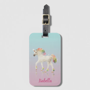Colourful Rainbow Unicorn Polygon Name Luggage Tag