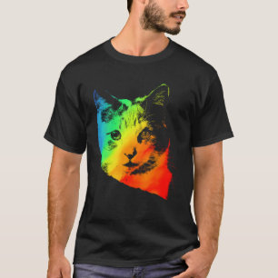 Colourful Rainbow Vintage  Cute CALICO CAT T-Shirt