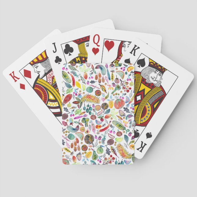 Colourful Rainbow Watercolor Fruits & Veggies Playing Cards (Back)