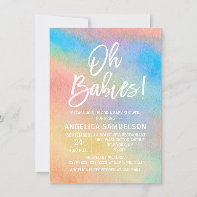 Colourful Rainbow Watercolor Oh Babies Shower Invi Invitation (Front)