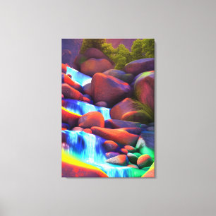 Colourful Rainbow Waterfall Painting Canvas Print