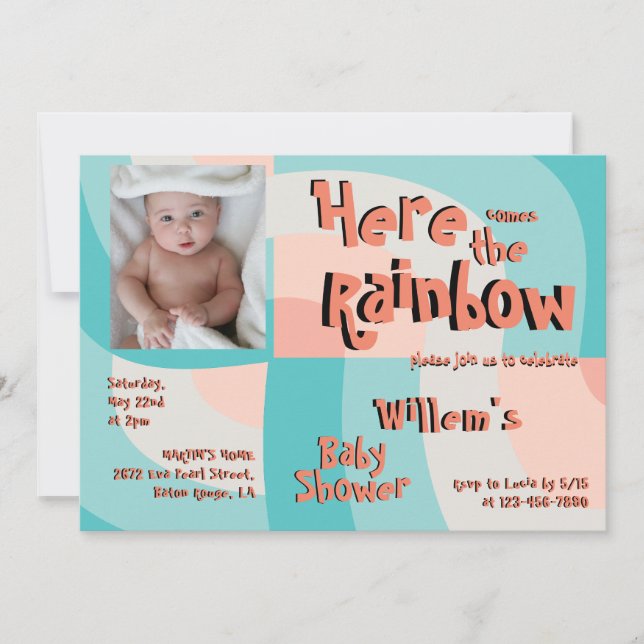 Colourful Rainbow Wave Abstract Photo Baby Shower Invitation (Front)