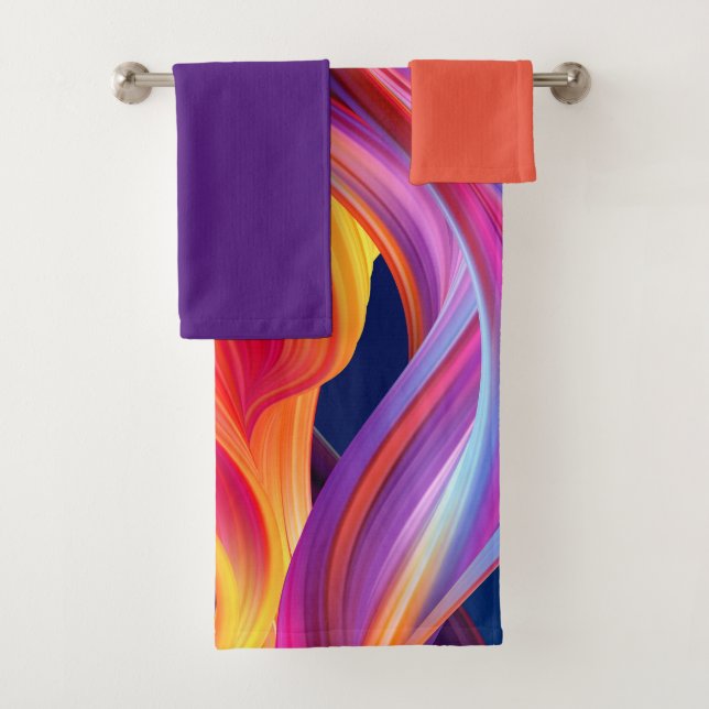 Colourful Rainbow Waves Bath Towel Set (Insitu)