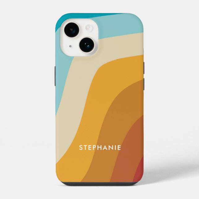 Colourful Rainbow Waves Personalized   iPhone Case (Back)
